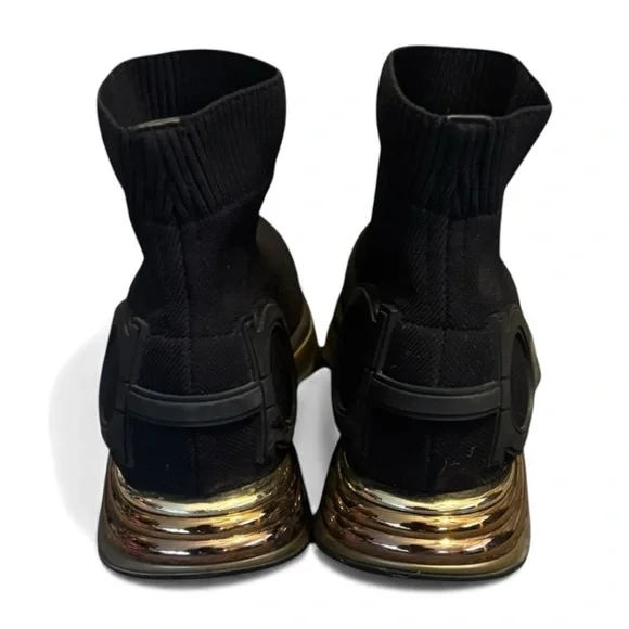 Salvatore Ferragamo Gancini Black Gold Sock Sneakers 8 Shoes Holiday Gift Ready - Picture 4 of 8